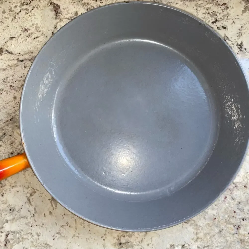Vintage Descoware MCM Enameled Skillet Pan Julia Child Orange Flame Belgium 28